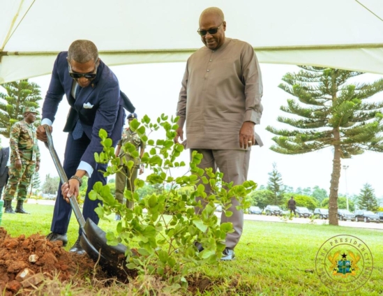 Mahama  and  St. Kitts and Nevis Prime Minister  plant ‘Tree of Life’ at Presidential Gardens.